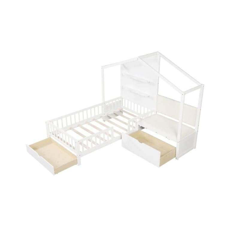 Costway Tweelinghuis Platform Bed met Gewatteerde Bank