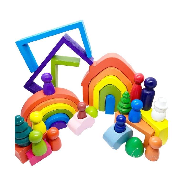 Montessori My Gifted Education Houten Regenboog Stapelaar Speelgoed Set