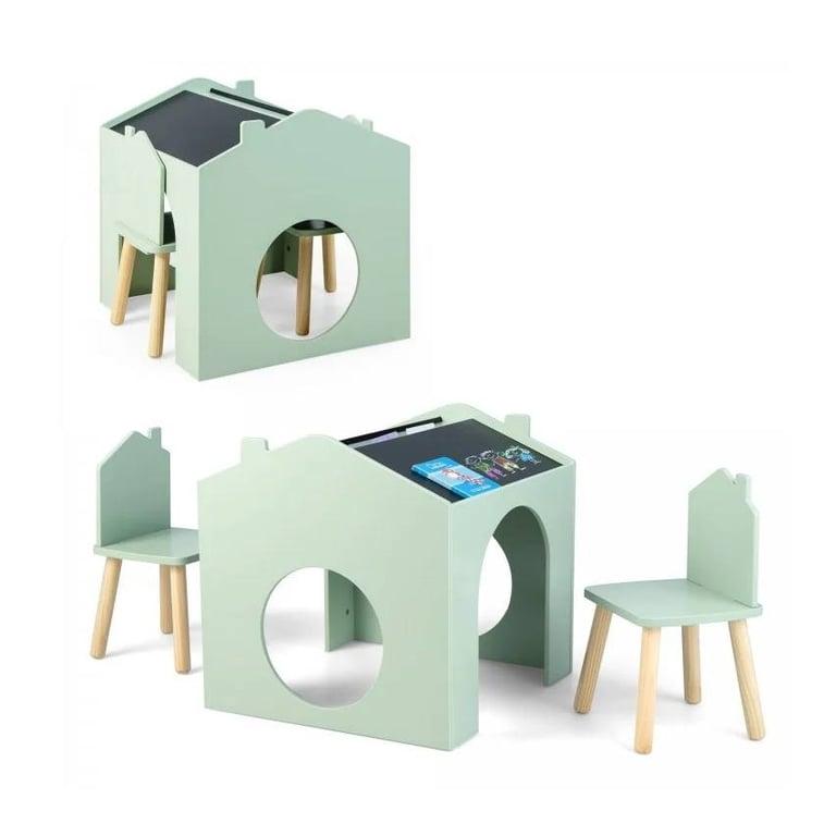 Montessori Costway 3-Delige Houten-Kinder-Tafel-en-Stoel-Set-Groen