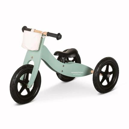 Montessori My Happy Helpers 2-in-1 Houten Trike Balansfiets Saliegroen met Canvas Tas