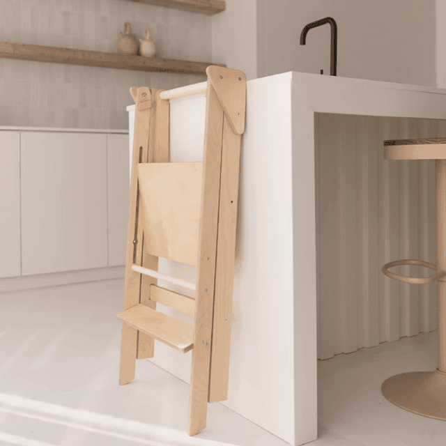 Jindl Opvouwbare en Verstelbare Peuter Toren Natuurlijk Hout