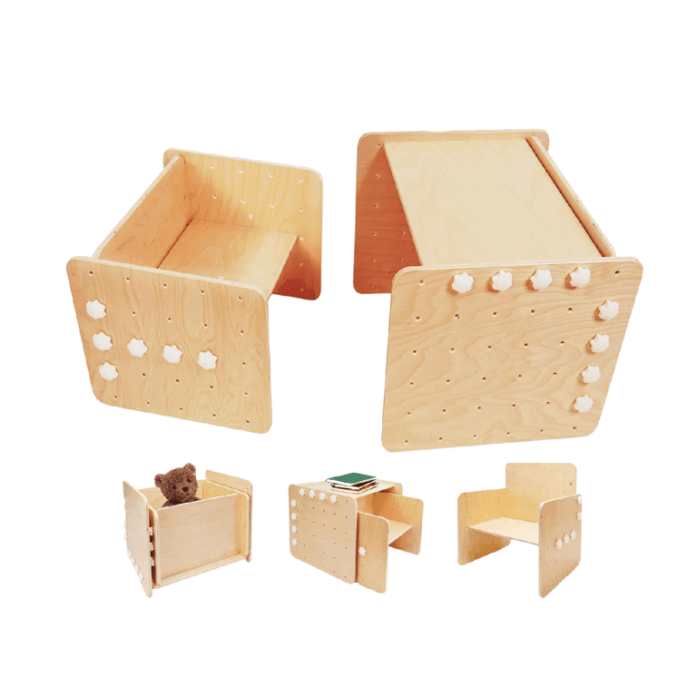 Montessori Wood City Peutertafel en Stoelset Groot Natuurlijk