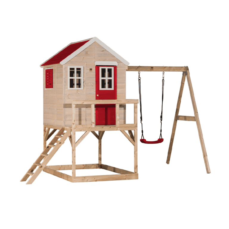 Montessori Wendi Toys My Lodge Schommelset Met Platform en Enkele Schommel Rood