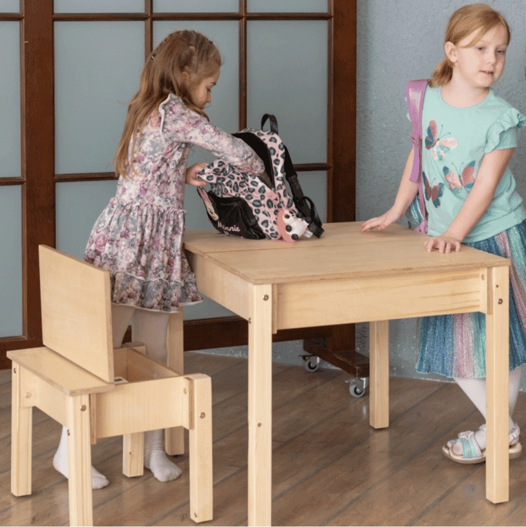 Family SCL Ruimtebesparende Opslag Tafel & Stoel Set Niet Geverfd