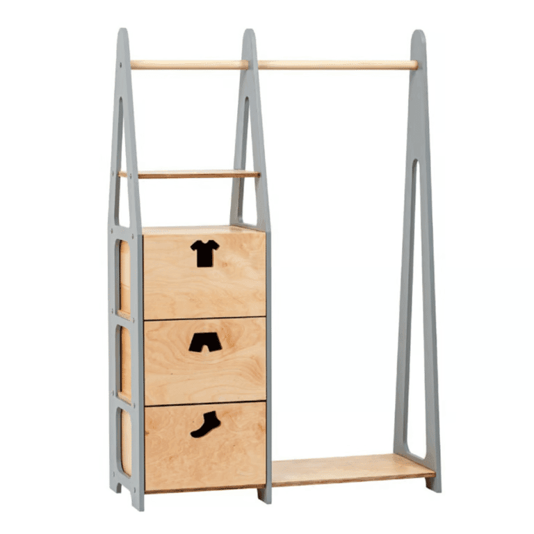 Duck Woodworks Kledingrek Met Kledingvormige Gaten Laden Grijs