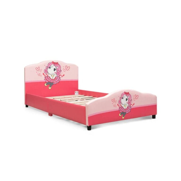 Costway Kinderen Gestoffeerd Platform Bed Meisjes Patroon