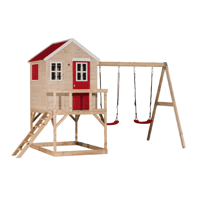 Montessori Wendi Toys My Lodge Schommelset Met Platform en Dubbele Schommel Rood