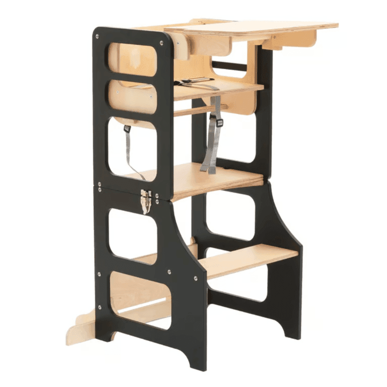Duck Woodworks 2-in-1 Ombouwbare Peutertoren en Kinderstoel Zwart