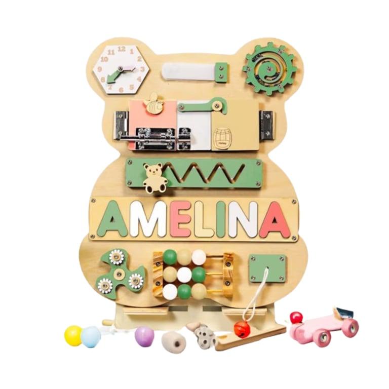 Montessori CrafttoyUS Houten Activiteitenbord met 8 Letters en Standaard