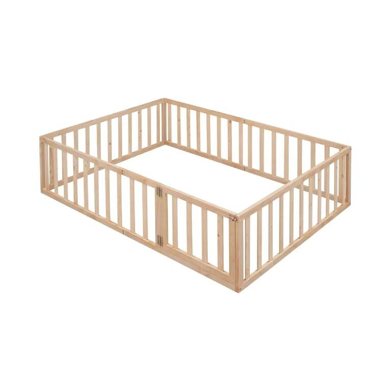 Montessori Bellemave Full Size Vloerbed met Relingen en Deur Naturel