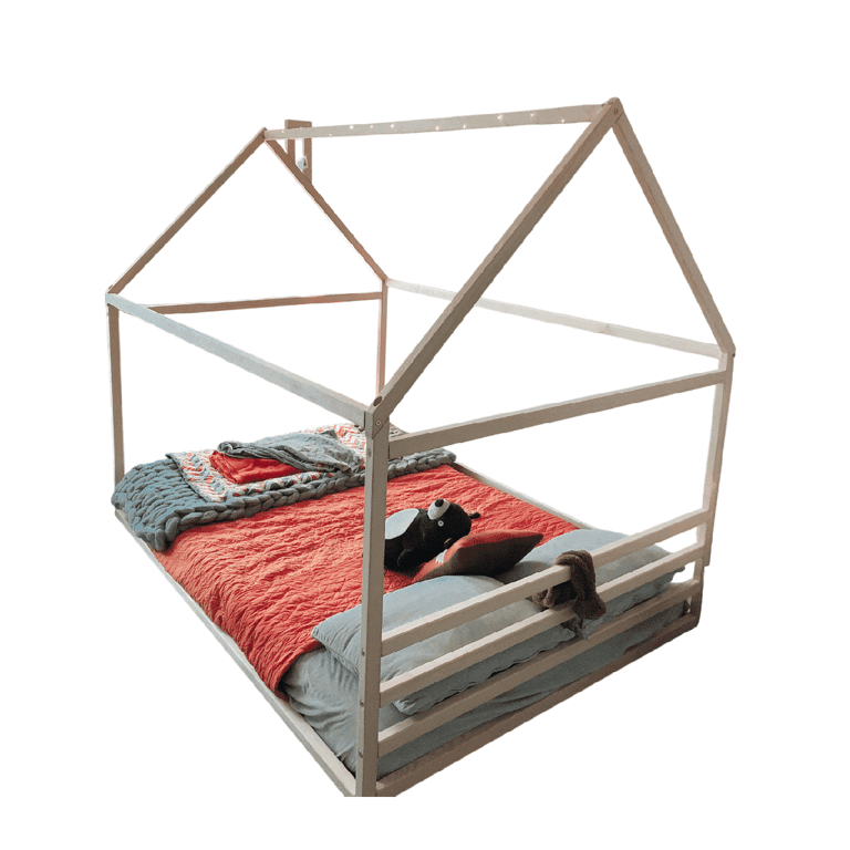 Montessori Sweet HOME From Wood Queensize Huis Vloerbed met Hoofdbord Dennenhout