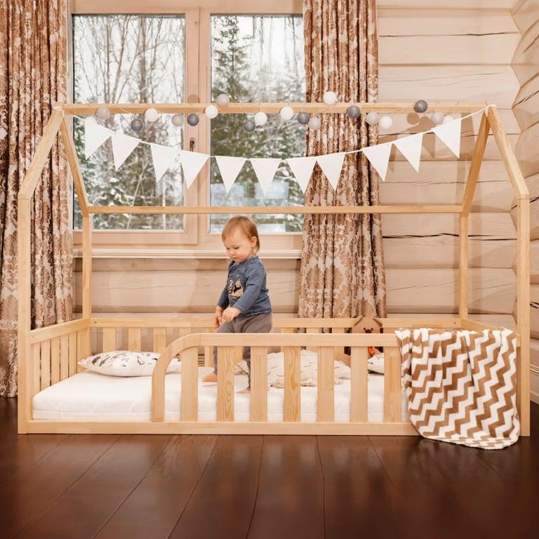 Montessori Roomix Peuterhuis Vloerbed 160 x 90 cm Met Natuurlijke Houtafwerking, Afgeronde Opening (Enkele Zijde) en 41 cm Sperhoogte