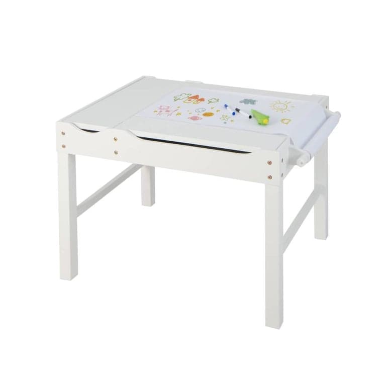 Costway Activiteitentafel Bouwstenen en Tekenen met Opslag Papierrol Wit