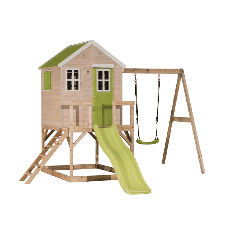 Montessori Wendi Toys My Lodge Schommelset Met Platform, Glijbaan en Enkele Schommel Limoen