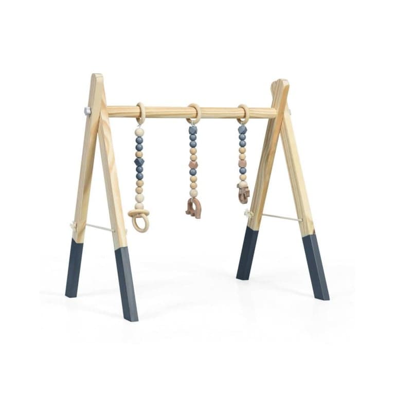 Costway Houten Baby Speelcentrum Met 3 Hangende Speelgoedjes Grijs