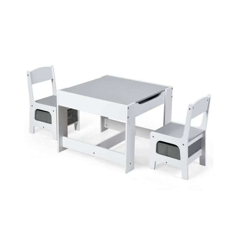 Costway Activiteitentafel en Stoelen Set met Opbergdozen, Schoolbord, Whiteboard Wit