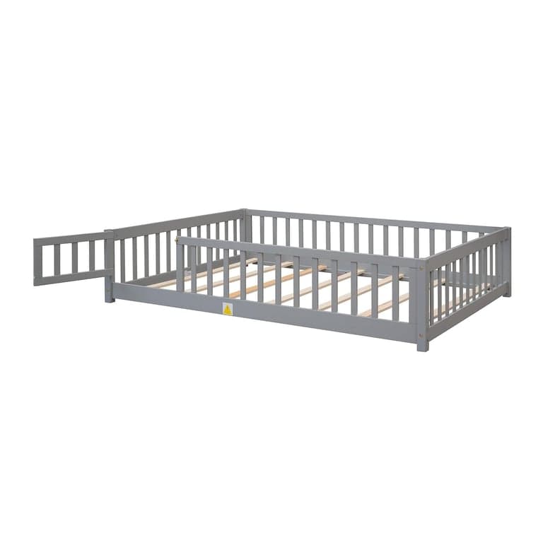 LLS Tweepersoons Vloerbed met Lattenbodem, Rails en Deur Grijs