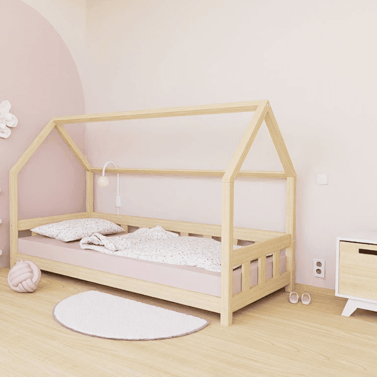 Benlemi Huisbed Plotty met Zijpaneel en Open Ingang Ongelakt 140x200 CM