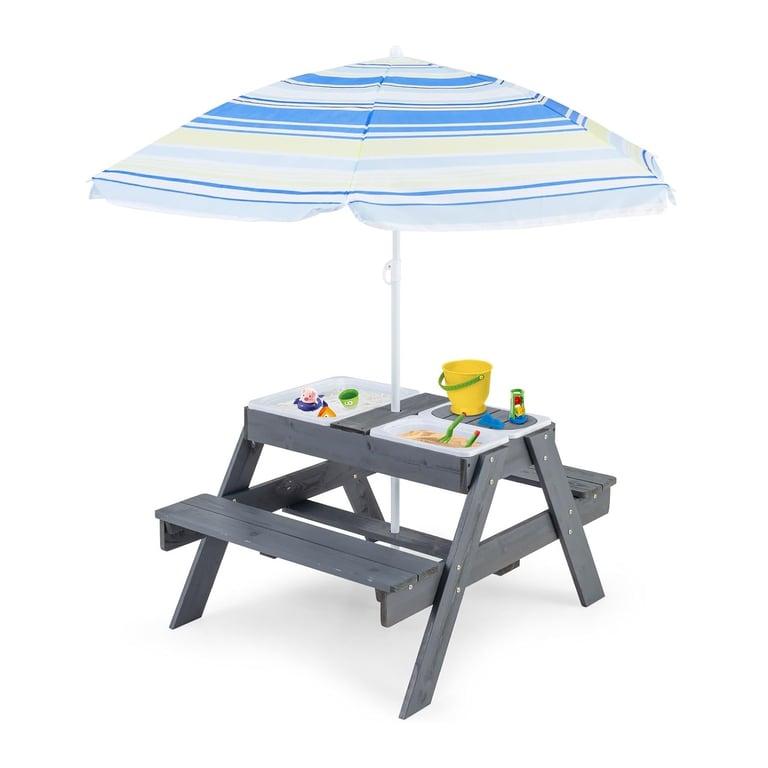 Montessori HONEY JOY 4-in-1 Zand en Water Activiteitentafel met 3 Verwijderbare Bakken en Deksels Grijs