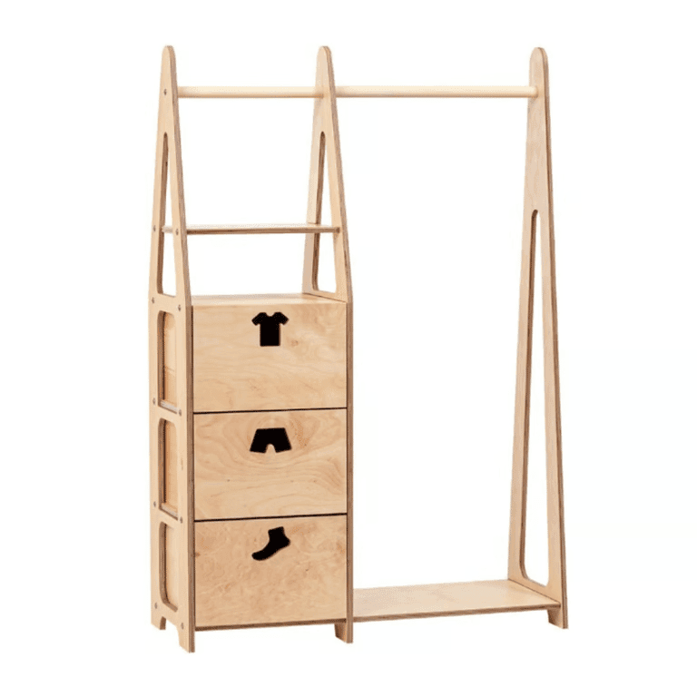 Duck Woodworks Kledingrek met Kledingvakken en Lades Natuurlijk Hout