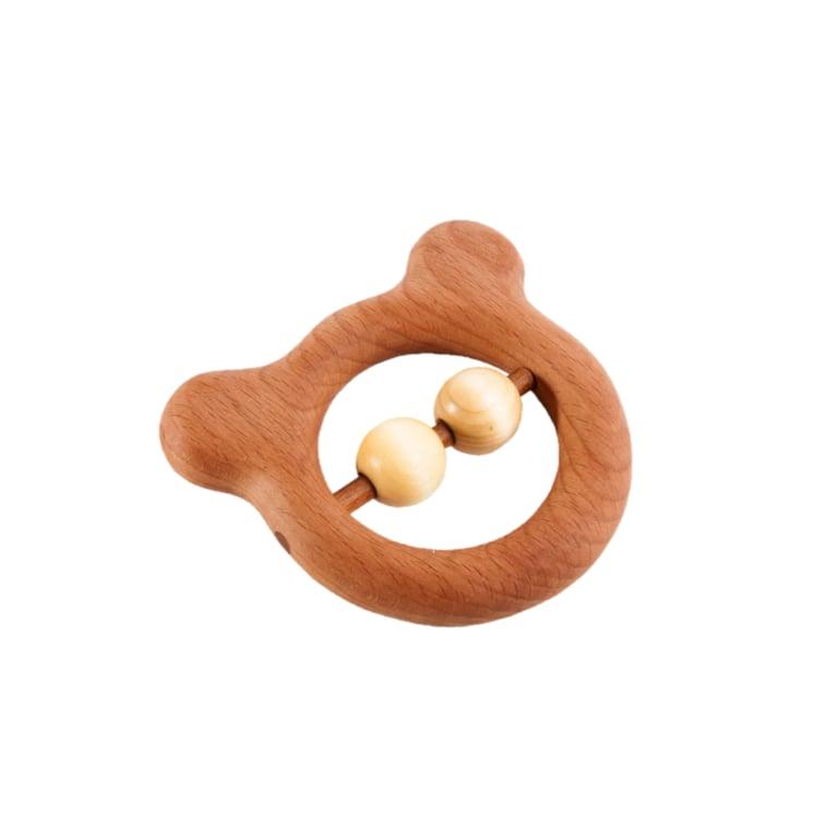 Montessori PoppyBabyCo Houten Baby Rammelaar-Teether Beer