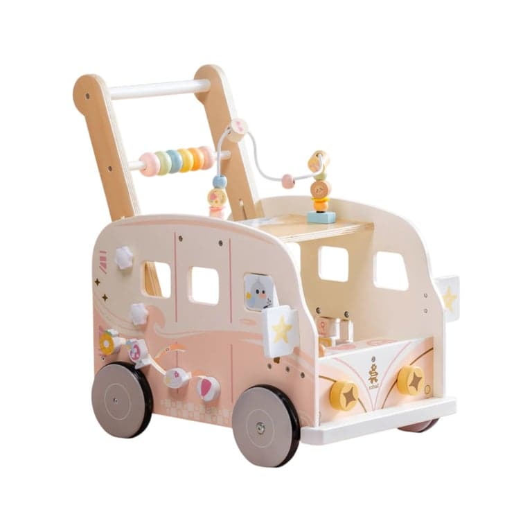 Robud Houten Baby Duw Walker Vakantie Bus Roze