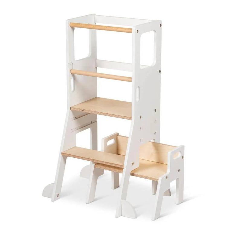 Montessori Little Risers Leertorens Wit en Natuurlijk met Magnetisch Tekenbord