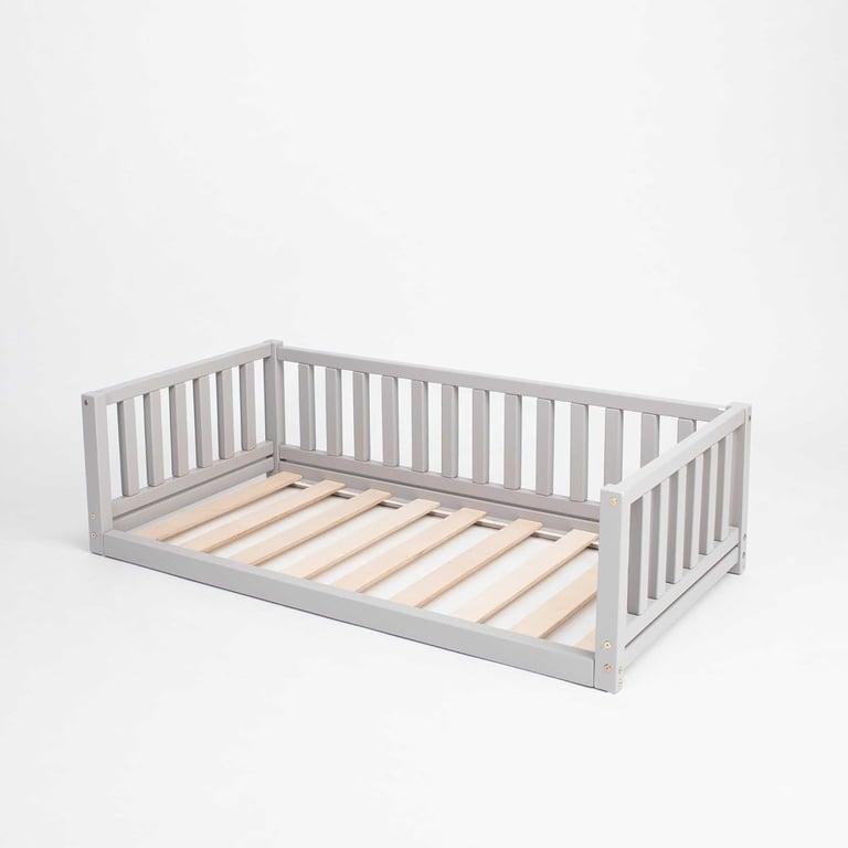 Sweet Home From Wood Vloerbed Met Reling aan 3 zijden Grijs Eenpersoons
