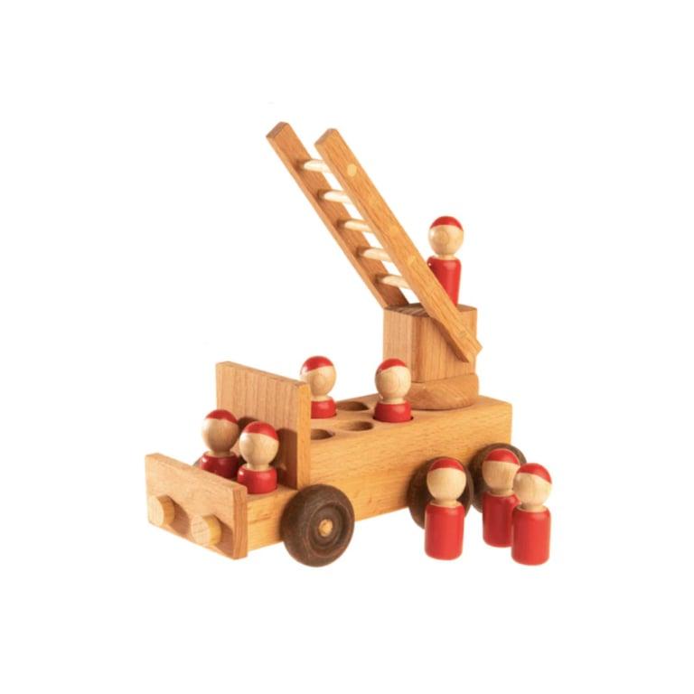 Montessori PoppyBabyCo Houten Brandweerwagen Speelgoed met Rode Pinnetjes