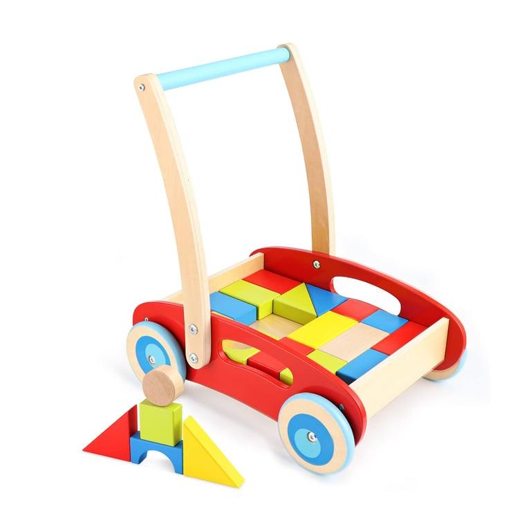 Montessori Pitpat Houten Duwloopwagen Met Bouwstenen