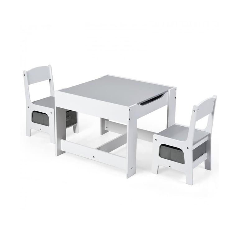 Montessori Costway Kinder Tafel Stoelen Set met Opbergboxen Blackboard Whiteboard Tekenen Wit