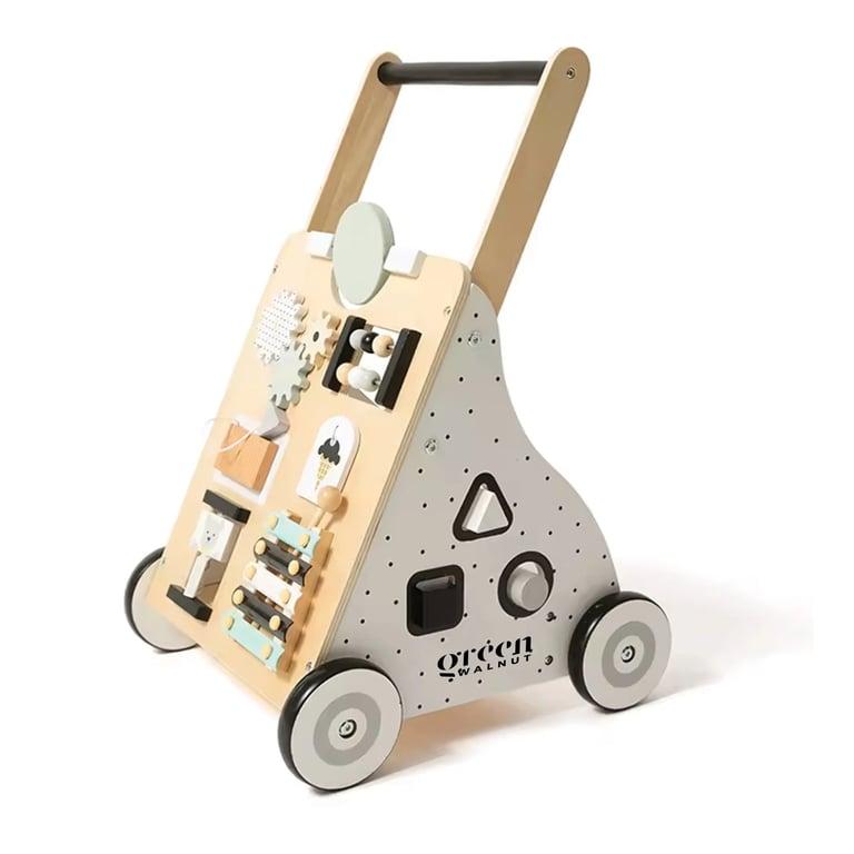 Montessori Green Walnut Houten Activiteiten Loopwagen