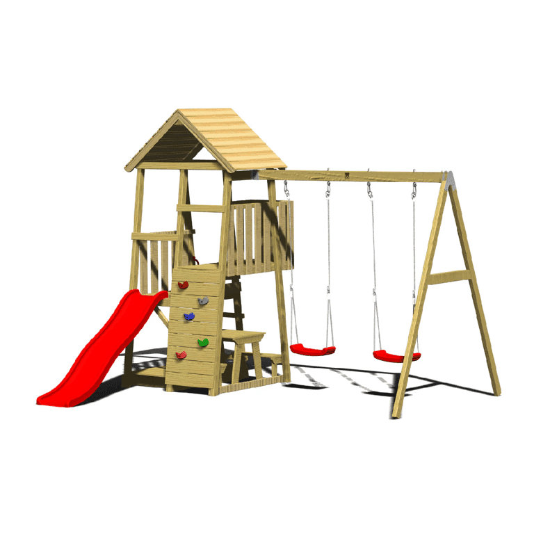 Montessori Wendi Toys Junior Activity Tower Schommelset Met Glijbaan, Zandbak, Picknickbank en Dubbele Schommel