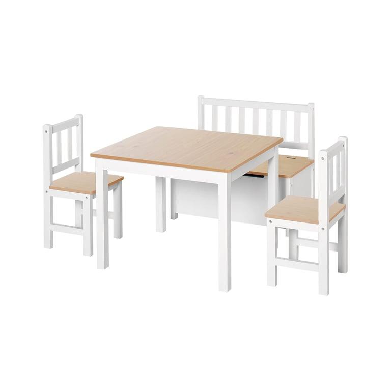 Montessori Qaba 4-Delige Kindertafelset met 2 Houten Stoelen Naturel/Wit