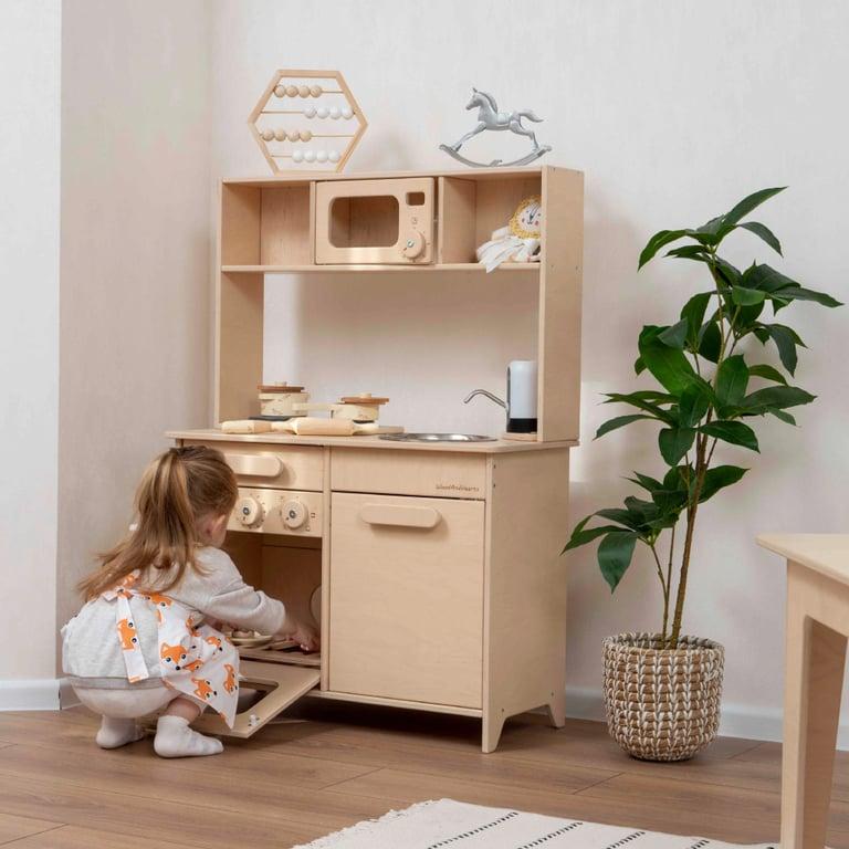 Montessori Wood and Hearts Montessori Speelkeuken met Waterkraan en Bad Natuurlijk Hout