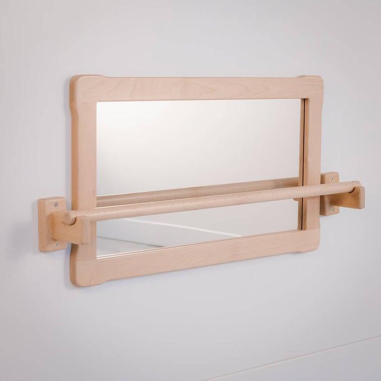 Montessori Woodjoy Montessori Extra Grote Spiegel met Extra Lange Houten Optrekstang Naturel