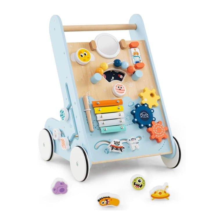 BABY JOY Houten Duwwandelwagen Universum Blauw