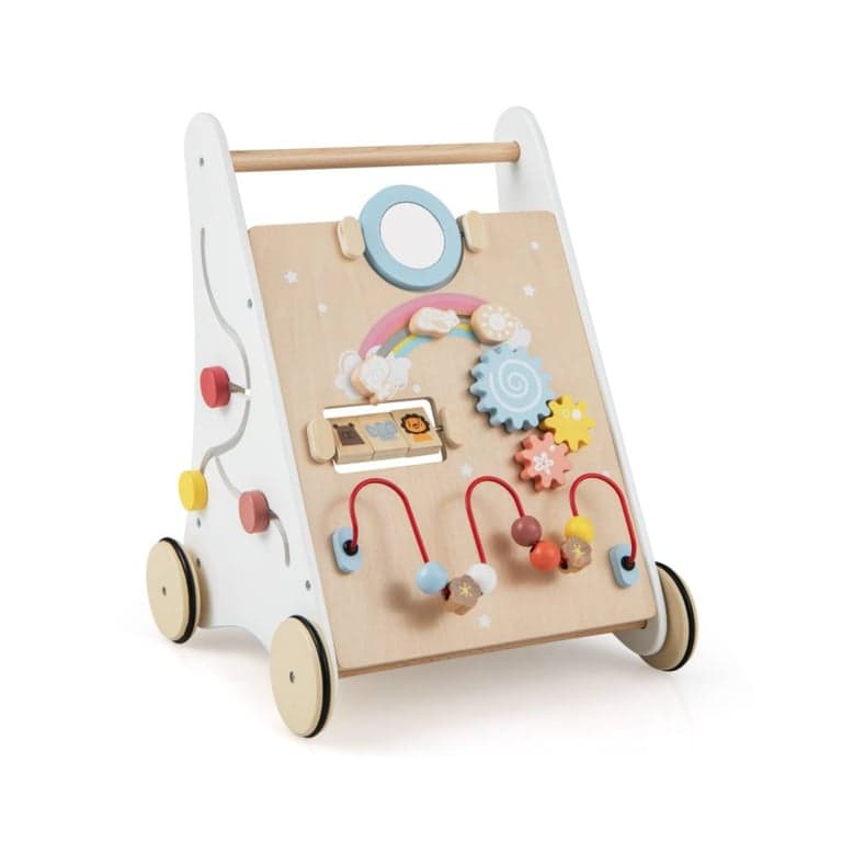 Costway Houten Babywalker met Meerdere Activiteiten Centrum wit