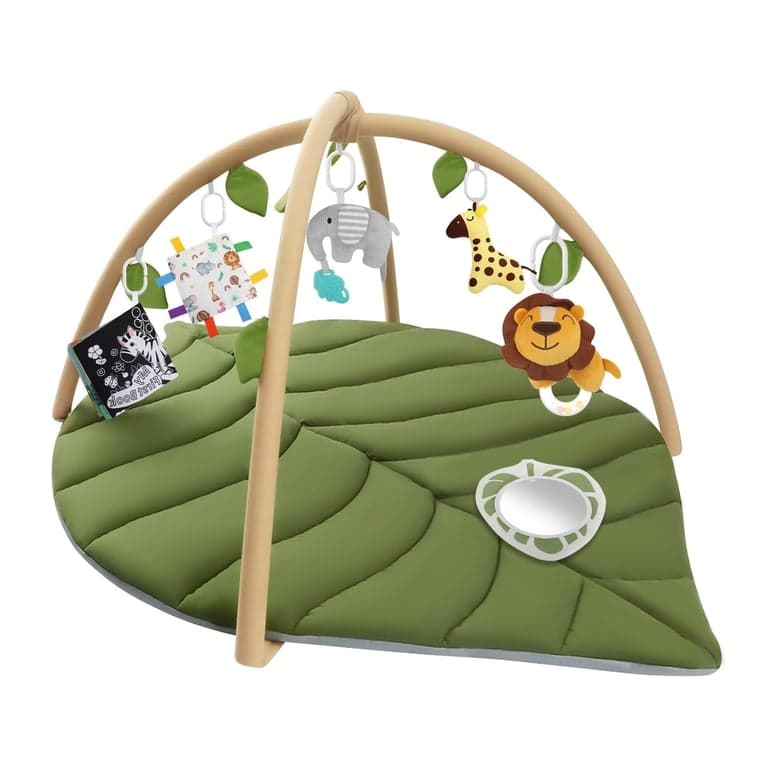 Timkos Baby Play Gym met Bladvormige Babymat en 6 Afneembare Speeltjes