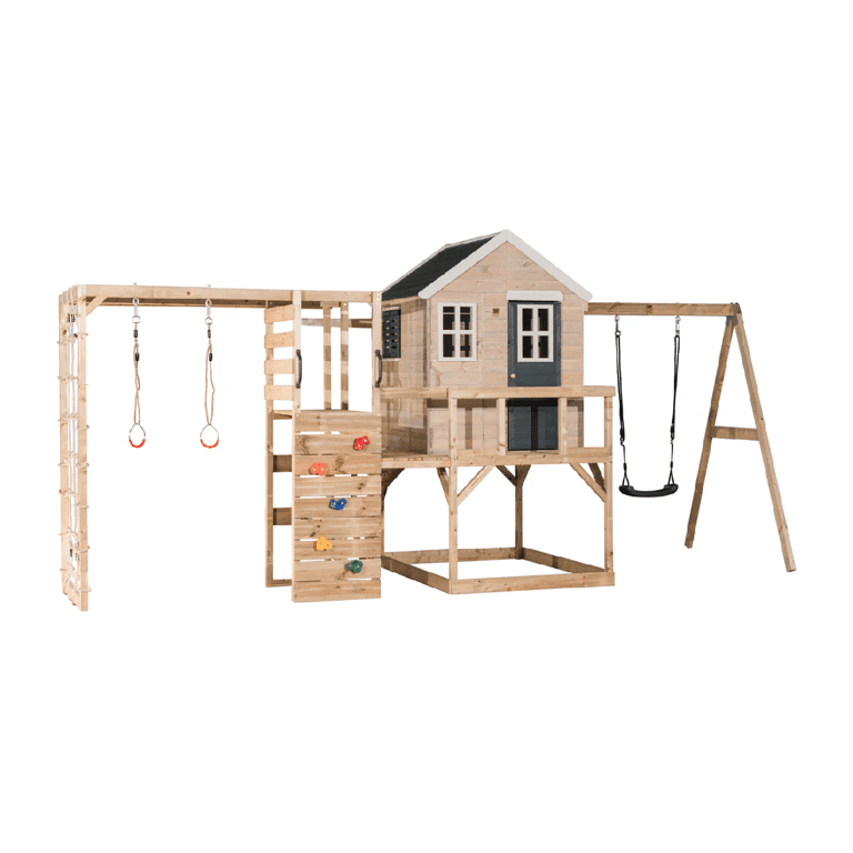 Montessori Wendi Toys My Lodge Schommelset Met Platform, Enkele Schommel en Gymbevestiging Grijs