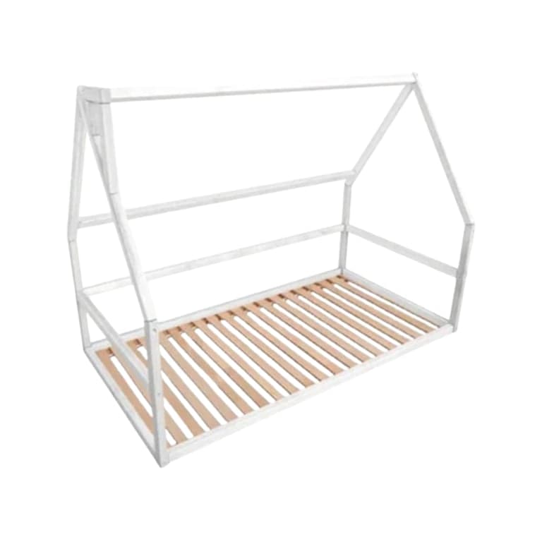 BusyWood Huis Vloerbed Met Latten Model 1 Wit Queen