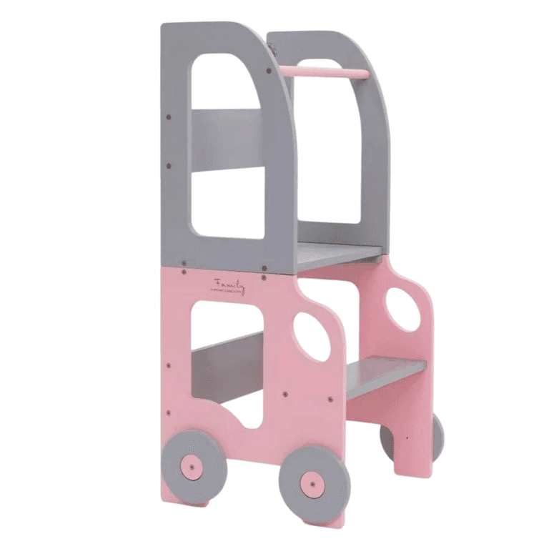 Montessori The Learning Tower Company de Wheely Fun Omvormbare Leertoren-auto Roze-Grijs