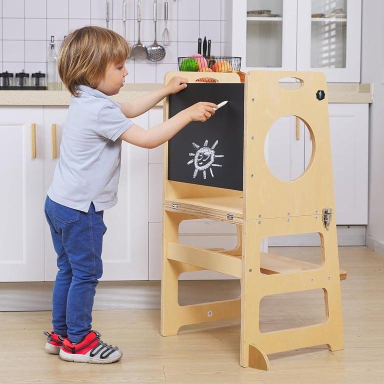 Montessori FANABAS 4-in-1 Leertoren met Krijtbord Naturel