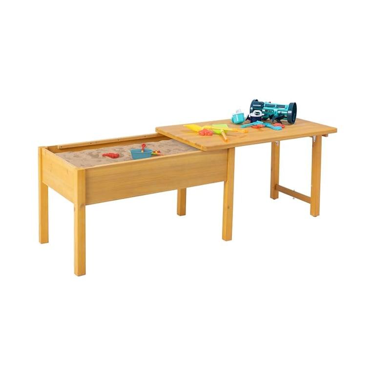 Montessori BIRASIL Wooden Kids Activity Table With Folding Lid Yellow