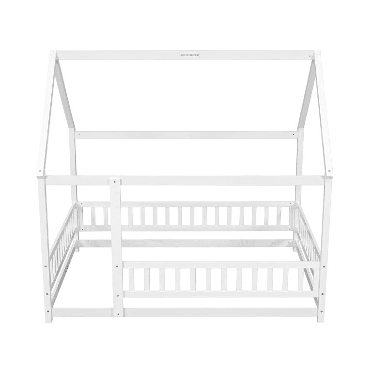 Montessori CITYLIGHT Full Size Floor Bed With Rails and Roof White