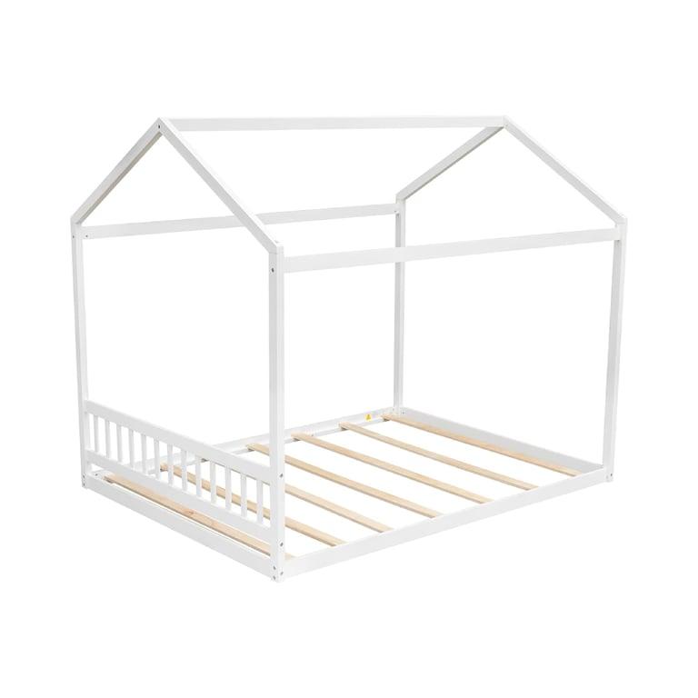 Montessori Merax Houten Kamerbed Queensize Met Hoofdbord Wit