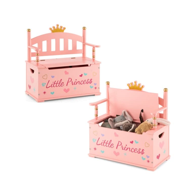 Costway 2-In-1-Kids Prinses Houten Speelgoedkist