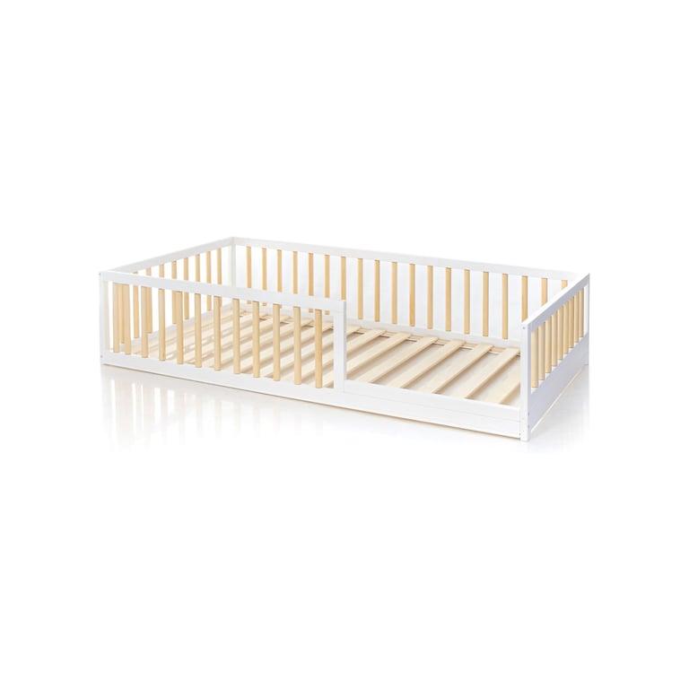 Montessori Home For Dreams Vloerbed met Ronder Relingen Half Wit/Half Naturel Eenpersoons