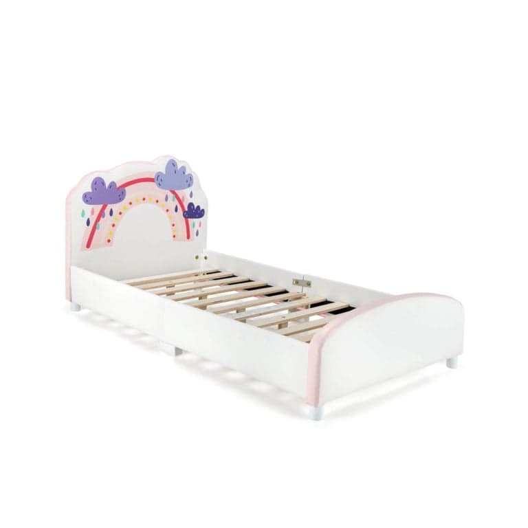 Costway Tweelingmaat Gestoffeerd Platform Houten Bed met Regenboogpatroon