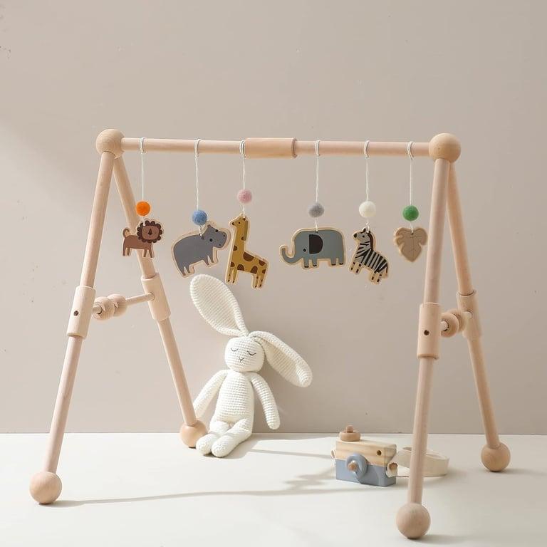 Montessori Etucdose Houten Baby Gym met 6 Speeltjes Dierentuin